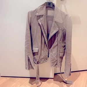 MAJE Grey/Taupe color biker leather jacket